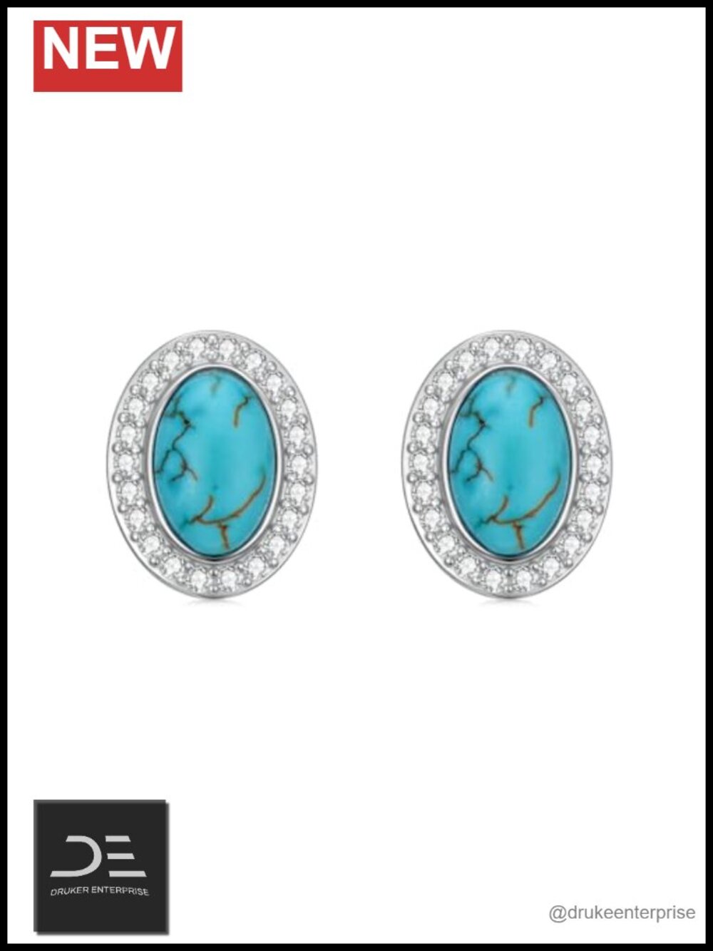 Turquoise Stud Earrings 925 Sterling Silver Oval Gemstone Boho Jewelry Gift